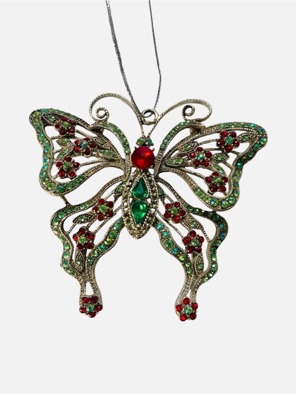Ornate Butterfly Jeweled Filigree Heavy Metal Pendant